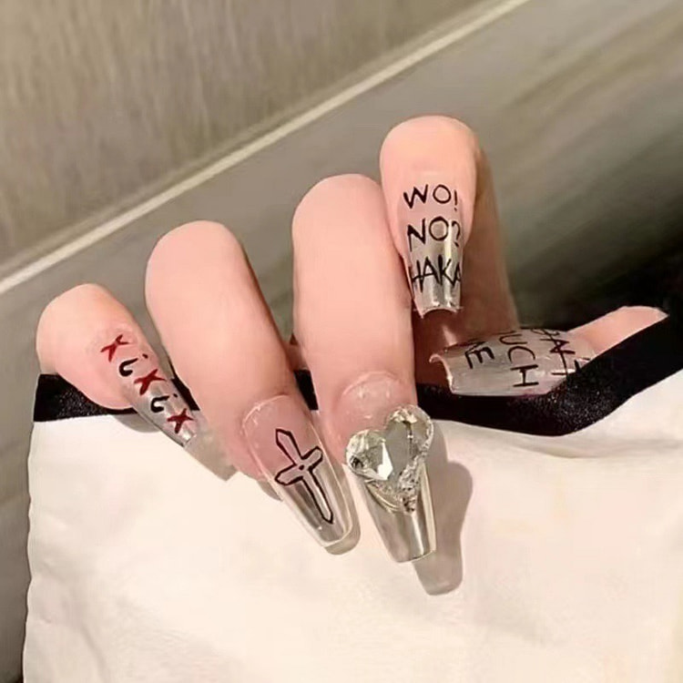 魔镜粉银色渐变法式穿戴甲