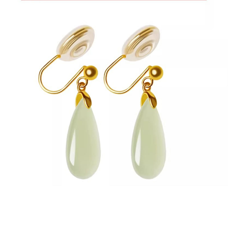 Clip earrings Hotan Jade earrings 33 * 8mm 1 box