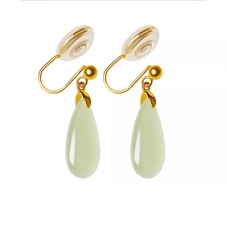宫里上新 耳夹耳环和田玉耳饰水滴耳坠 33*8mm 1 盒