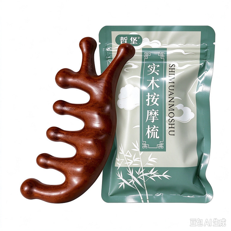 哲堡 多功能檀木经络梳 按摩刮痧点穴 梳子 1 份