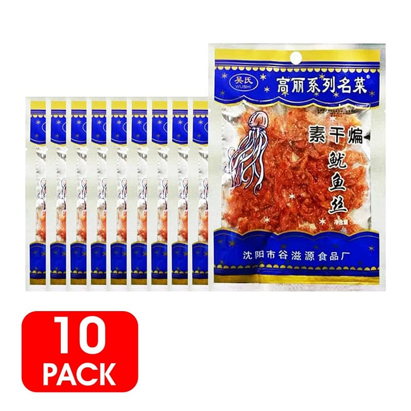 Wu's Plain Stir-Fried Shredded Squid, Spicy Strips 20 g*10 pack