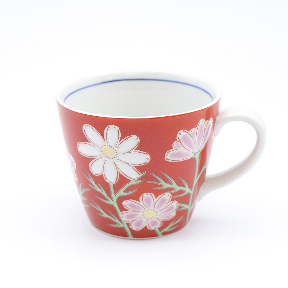 Kutani Ware Handmade Mug Cup (Cosmos, 3.74x 3.15 in), Made in Japan 1 each