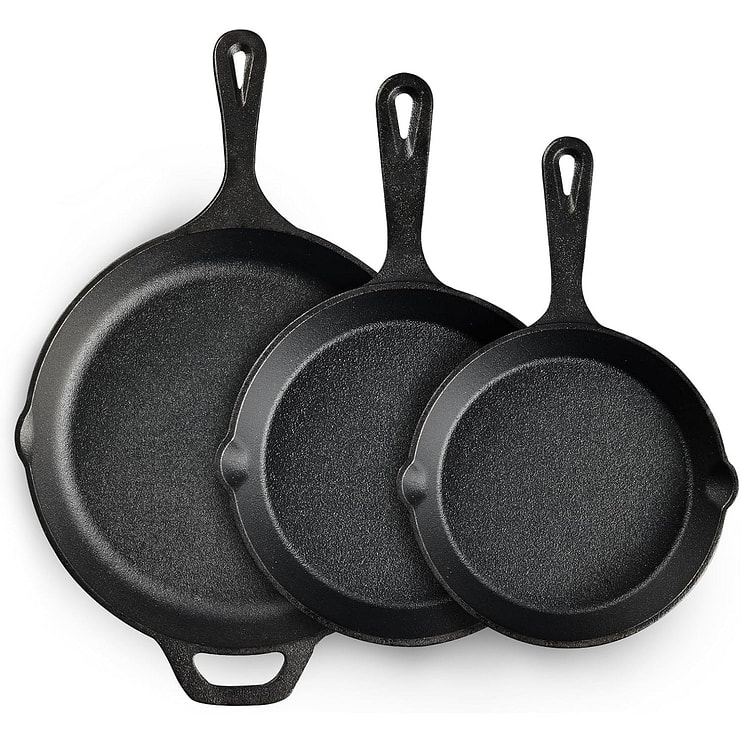 Cast Iron Skillet 3-Piece Set,6",8",10",Heavy-Duty 1 each