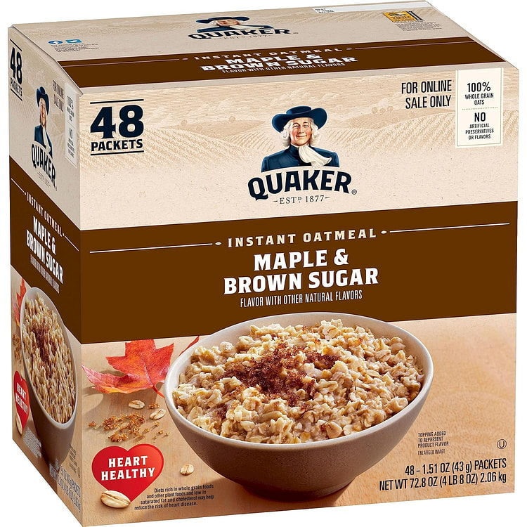 48Pack Quaker Instant Oatmeal, Maple & Brown Sugar 1 each
