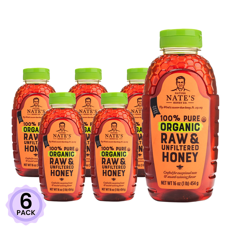 Nature Nate's 100% 纯天然有机未过滤蜂蜜 16 盎司*6 包