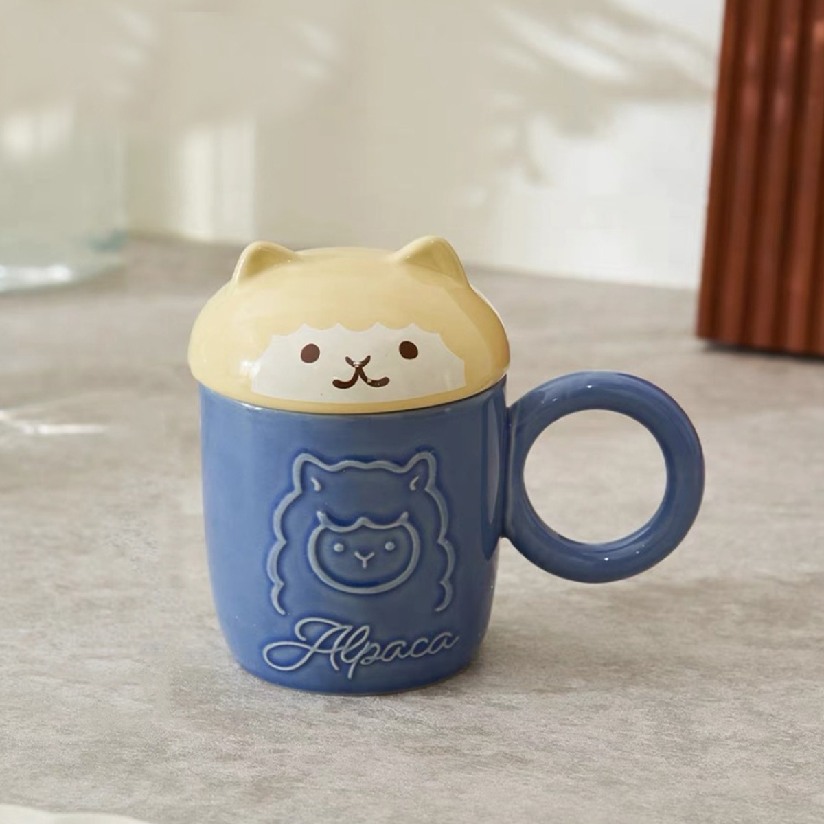 Original Cartoon Ceramic Mugs with Animal Lids Alpaca - Weee!