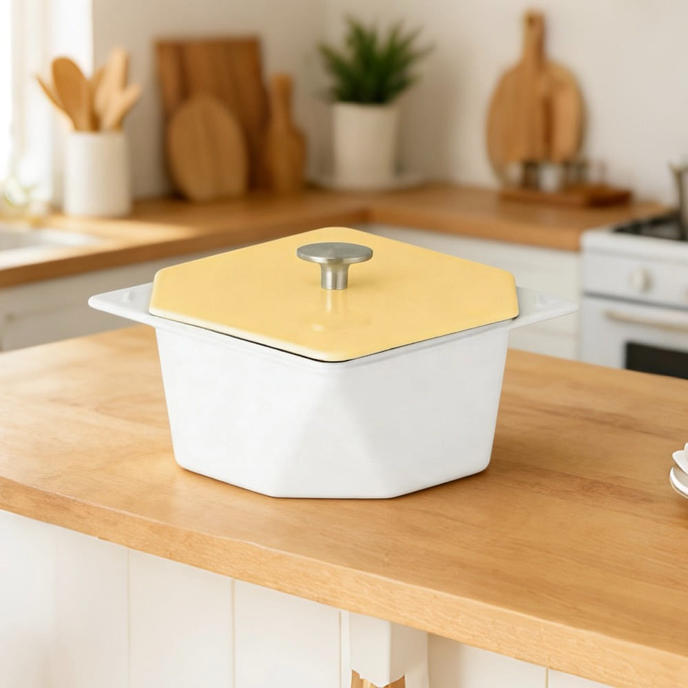 Cast Iron Dutch Oven with Lid – Yellow and White 1 each
