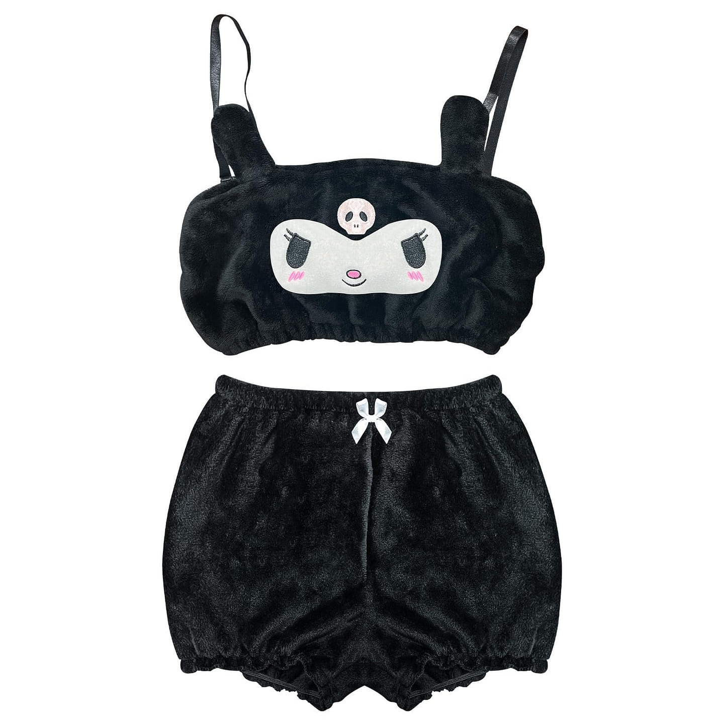Cute Kuromi My Melody Cinnamoroll Pajamas Set Sweet Velvet Tube Top black S 1 each