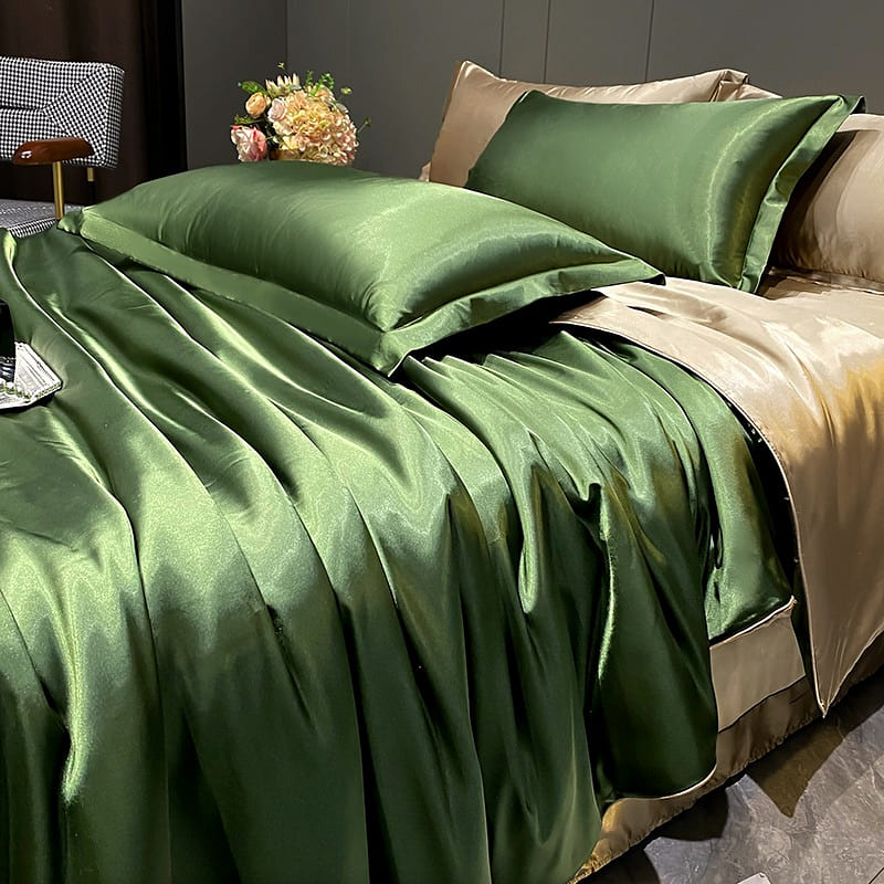 LULLABUY Luxury Mulberry Silk Bedding Set Enchanted Green King Size 2000 g