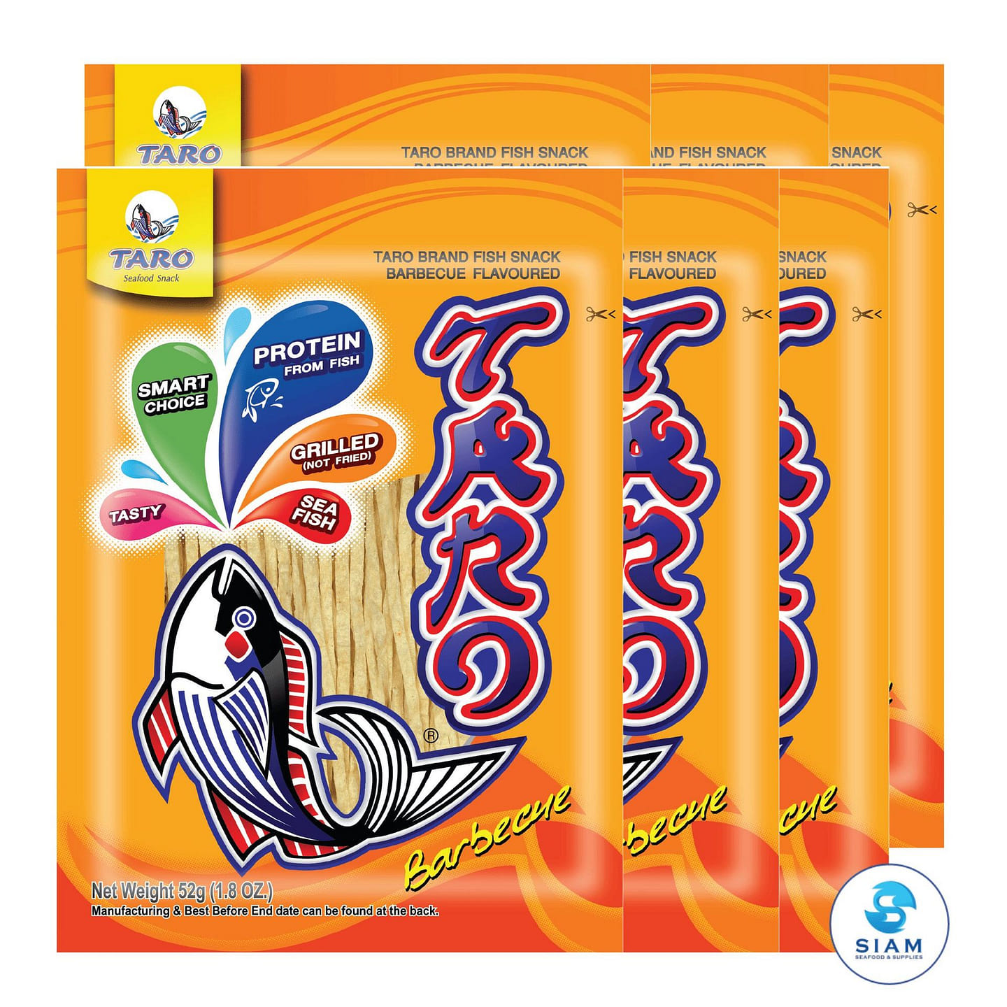 (6-Pack) TARO BRAND Thai Fish Snack 52g, Barbecue 6 count
