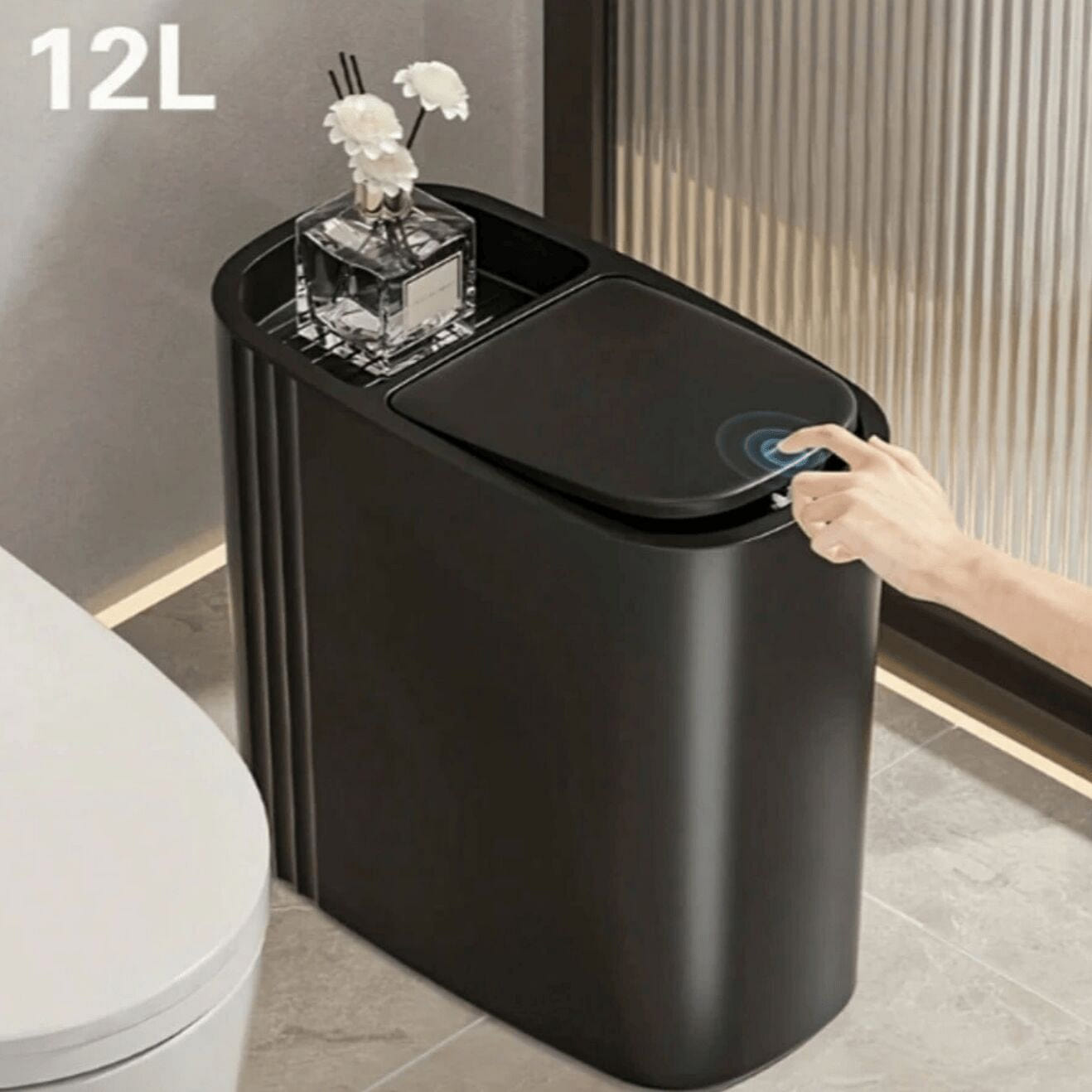 Slim Waterproof Trash Can With Touch Lid, Modern 1 pack