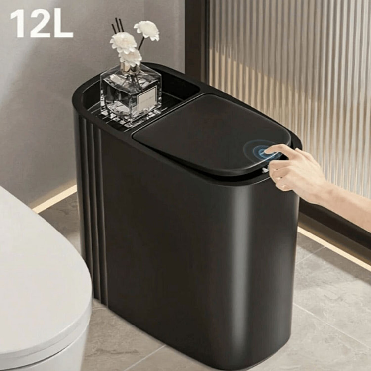 Slim Waterproof Trash Can With Touch Lid, Modern 1 pack