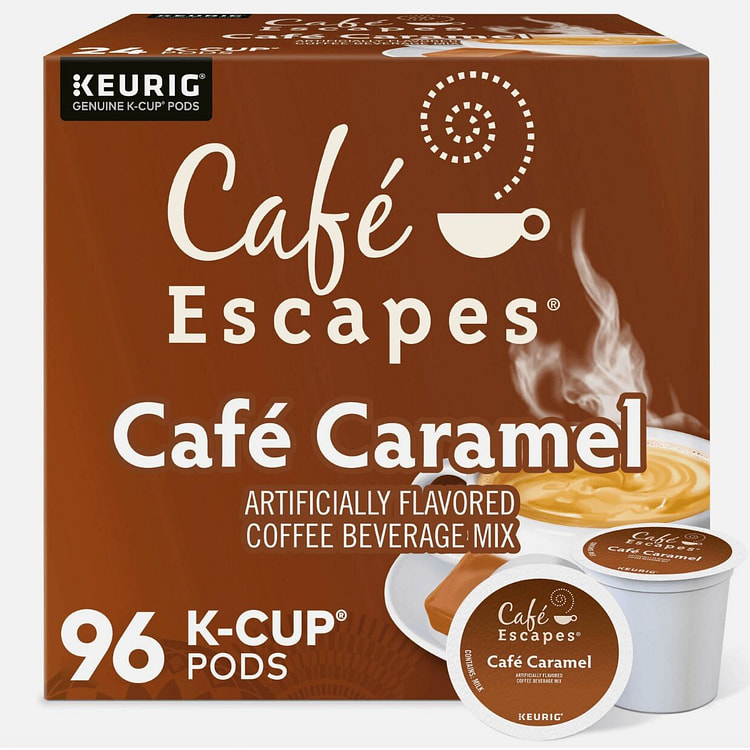 Cafe Escapes Cafe Caramel, K-Cup Pod, 96 Counts 4 pack