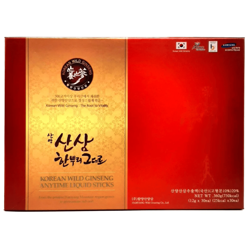 Hamyang Korean Wild Mountain Ginseng Anytime Liquid Extract Sticks (30 x 12g) 1 box
