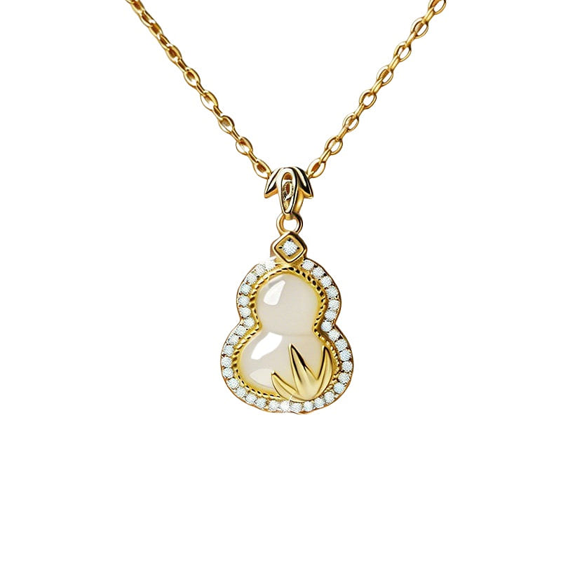 Hotan Jade Necklace Gourd Pendant Gold 24 * 13mm 1 box