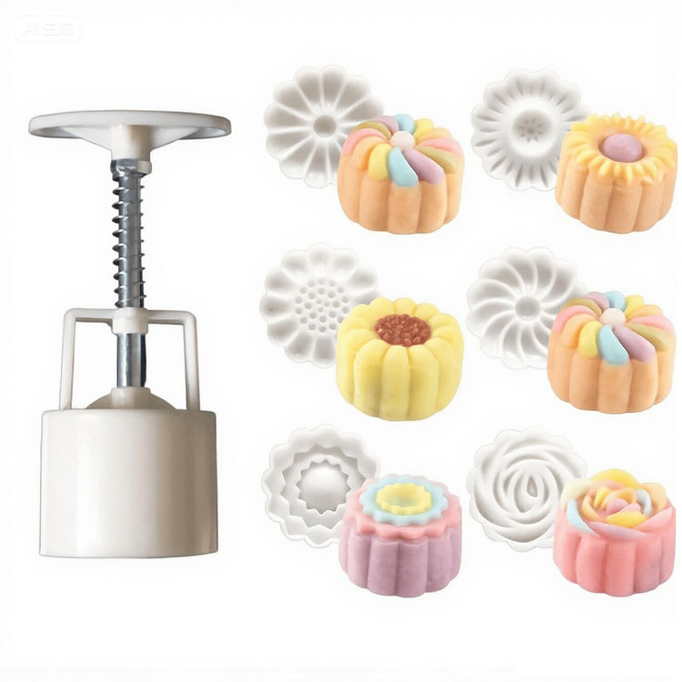 Hand-Pressed Mooncake Mold, 50g, 6 patterns 1 count