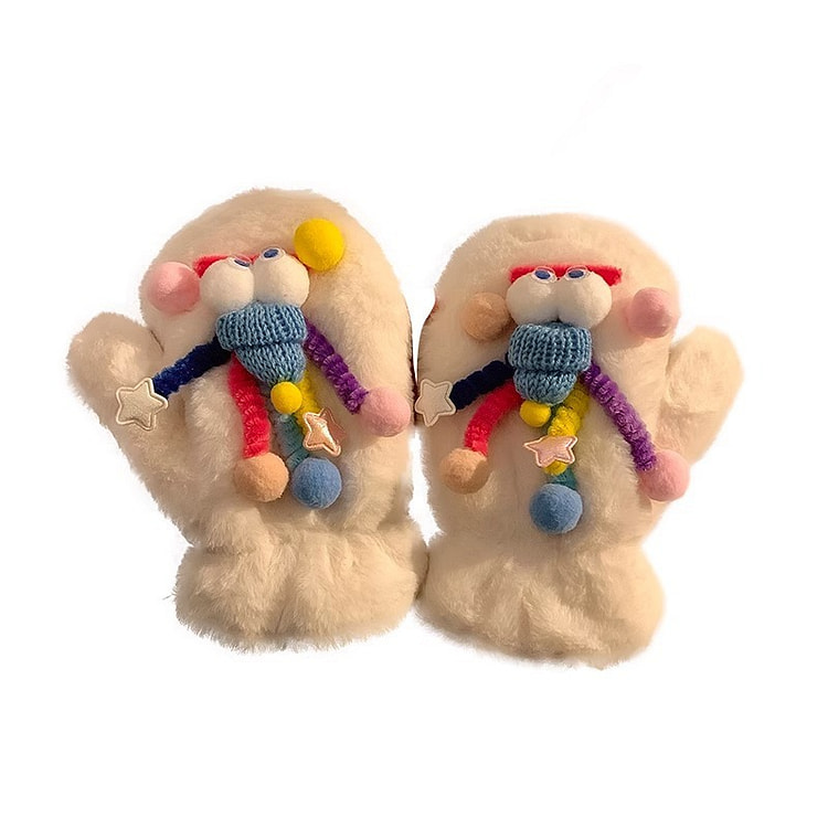 可爱搞怪毛绒连指手套 保暖 加绒加厚  秋冬 防寒 1 份