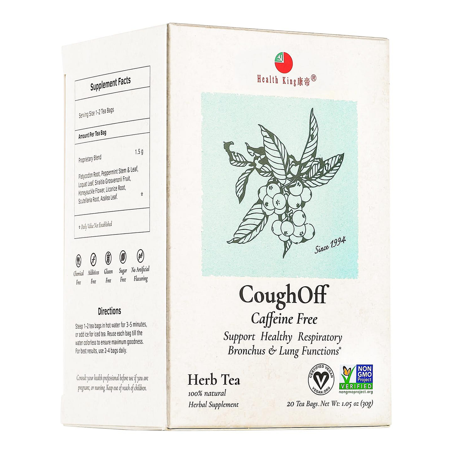Health King CoughOff Herb Tea - Support Healthy Upper Respiratory(Caffeine Free) 1.05 oz