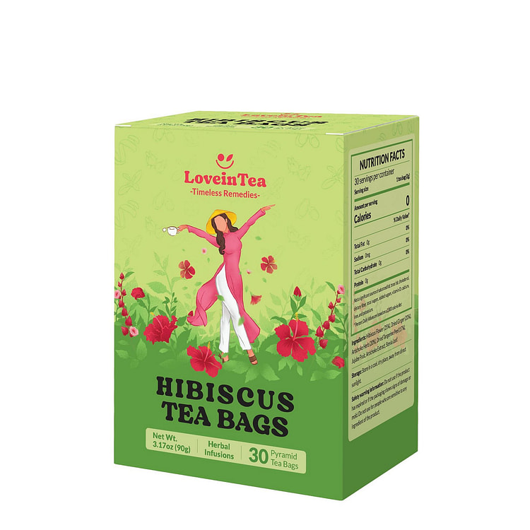 LoveinTea Hibiscus Herbal Tea Plant-Based Bags 30 count