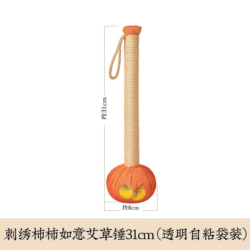 Hand-made ancient wormwood massage hammer31cm emboridered persimmon 1 count