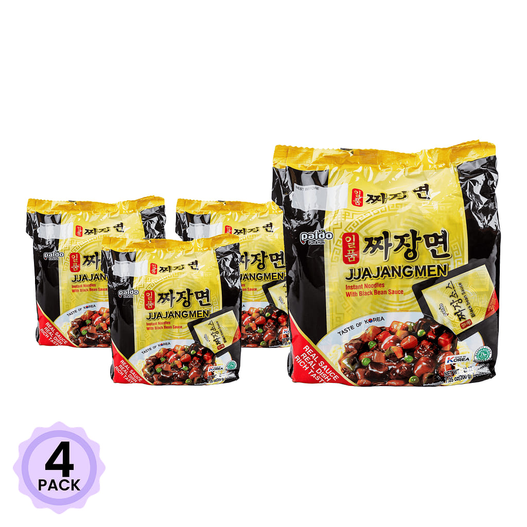 Paldo Jjajangmen Instant Noodle with Black Bean Sauce Family Pack 200g*4 7.05 oz*4 pack*4 pack