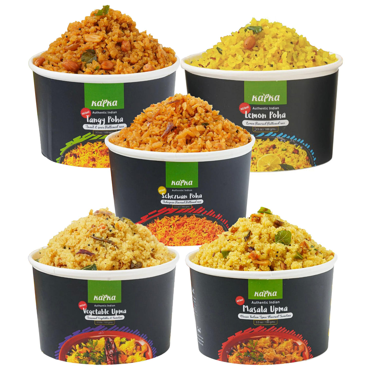 Kapka Variety Vegan Indian Cups-Ready to Eat, Just add water, Non GMO 5 count