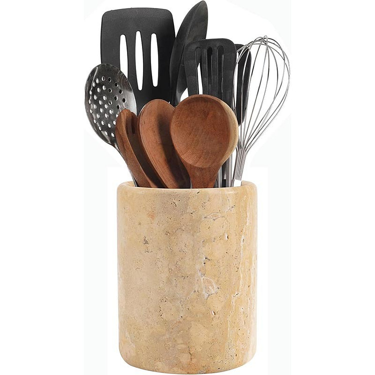 Radicaln Travertine BeigeMarble Utensil Holder6.5"