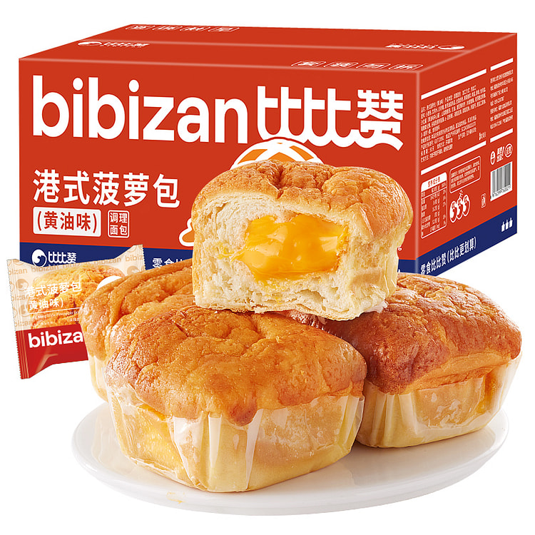 比比赞面包港式菠萝包夹心面包300g/箱