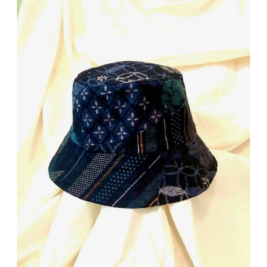Japanese navy kimono print bucket hat Reversible large 1 each