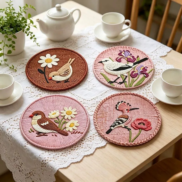 Imitation woven printed heat-insulating coasters 4 count