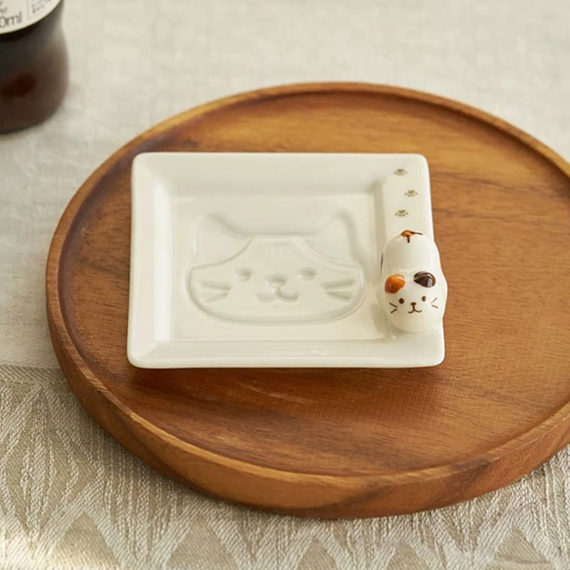 Japanese Cute 3D Cat Saucer Dish Sushi Dessert Plates White 1 each