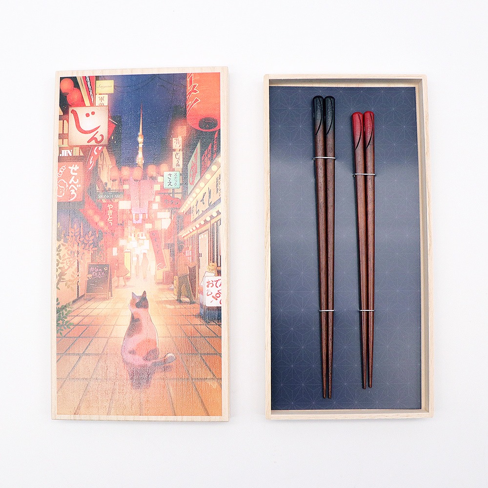 Japanese Chopsticks Box Cat and Night neon Set 1 個