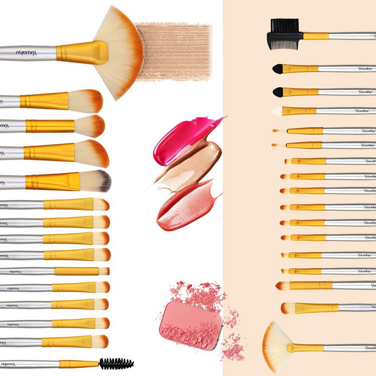 32 pcs makeup brushes with bag champagne color