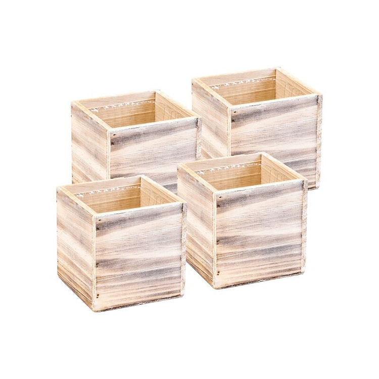 乡村风格白色木质花盆盒（5 x 5 英寸） 4 个