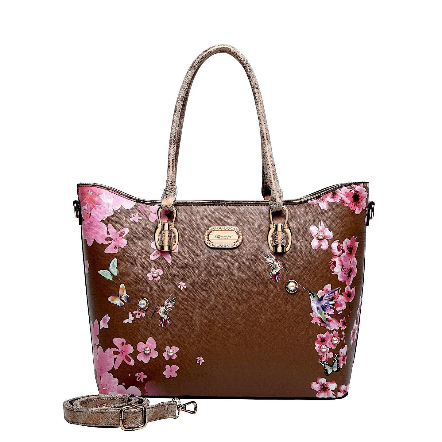 Hummingbird Bloom Vegan Leather Handle Bag + Wallet [KP6669+KPC8828-BZ] 1 each