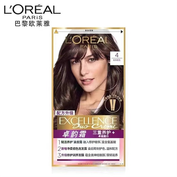 欧莱雅 卓韵霜染发剂 男女自然棕色遮盖白发自己在家染发膏霜 4.0-自然棕色 头发颜色