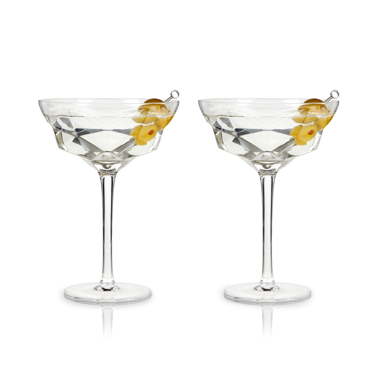 Viski Faceted Martini Glasses, Preium Crystaal Cocktail Coupe Glasses, Home and Bar Drinkware, Stemmed Cocktail Glasses, Perfect Cocktail Glass Gift Set of 2, 10oz 12 oz