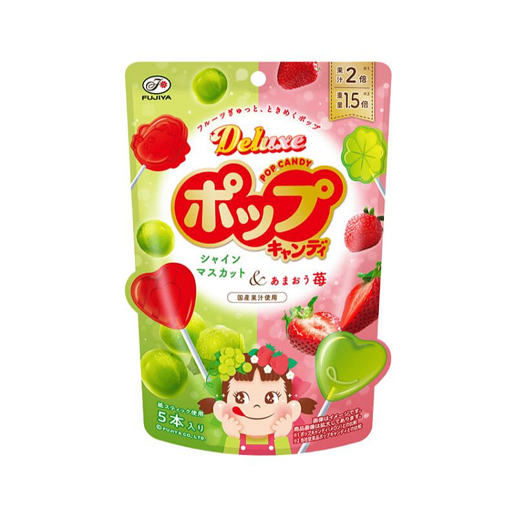 不二家 绿葡萄x草莓 水果棒棒糖 5支入 1 包