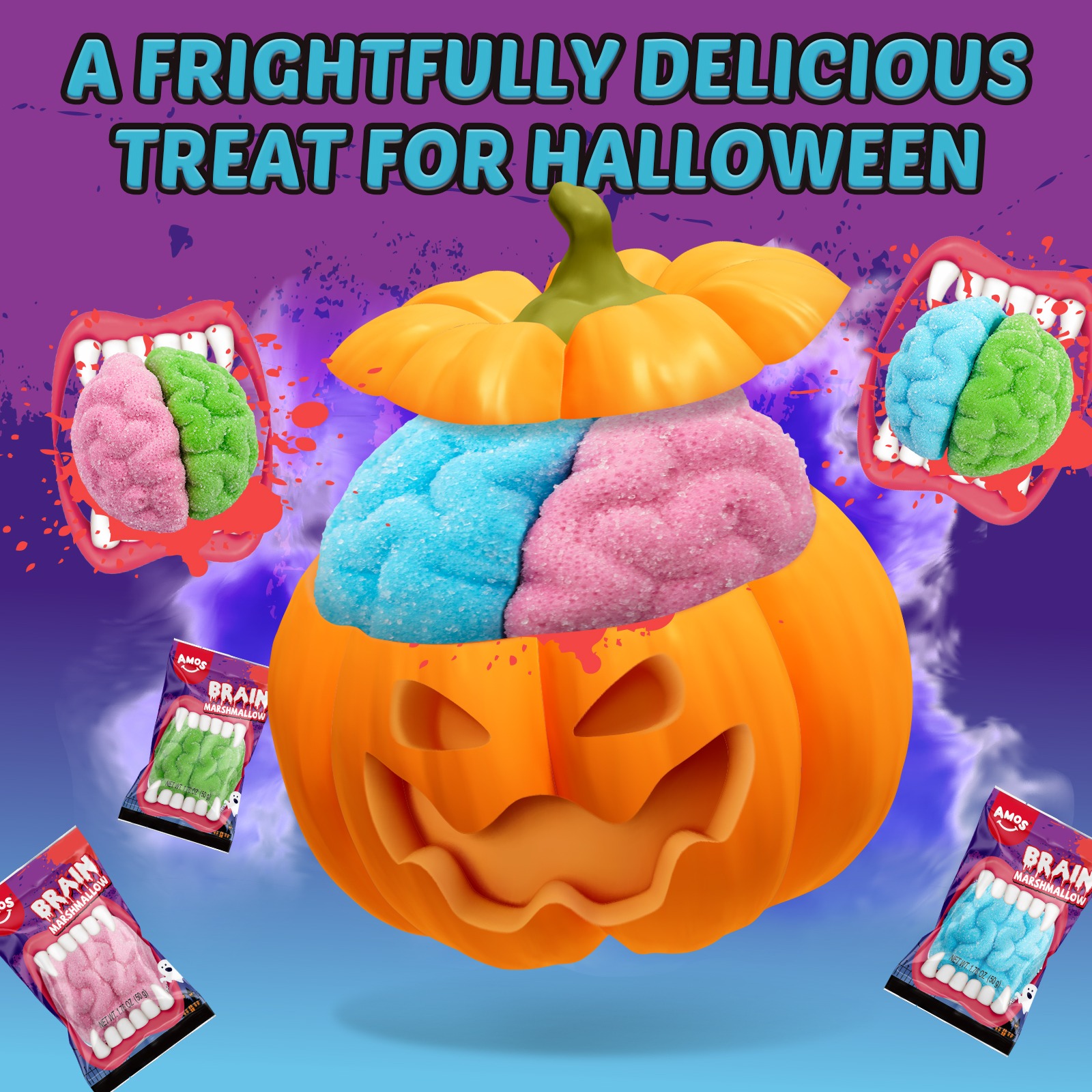 Get Amos Halloween Gummy Brain Marshmallow, Mixed Fruit Flavors