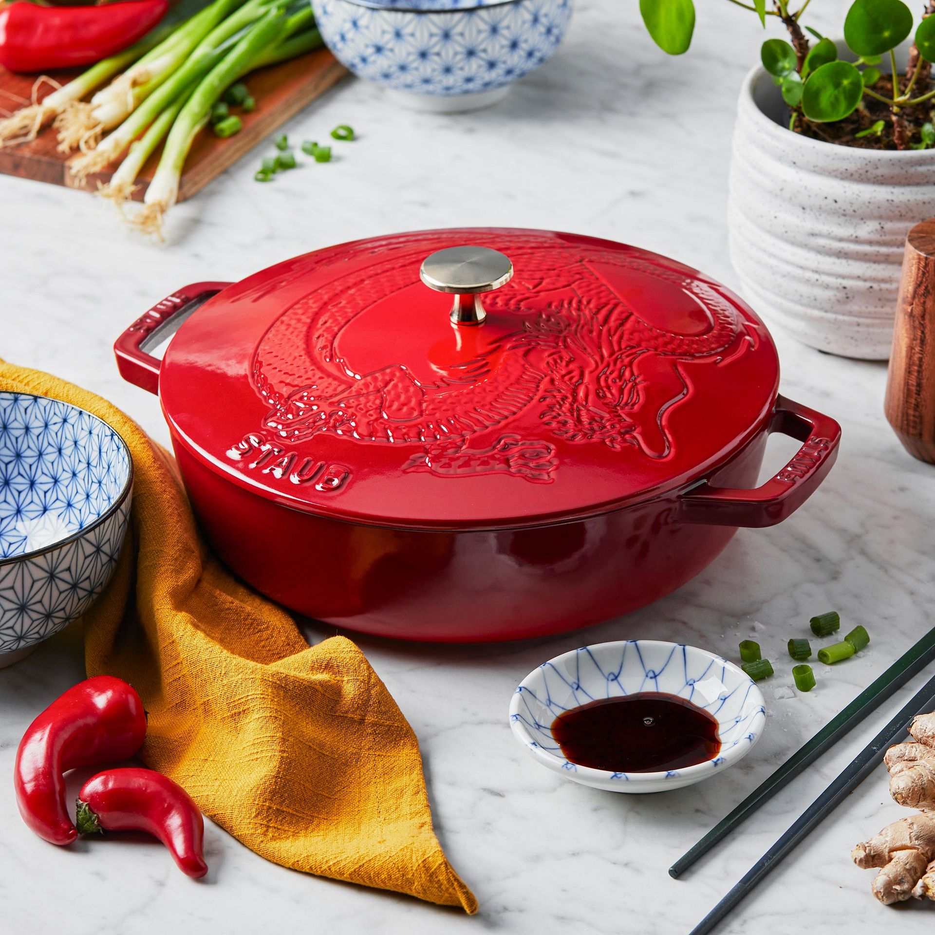 Staub Cast Iron 2.5-qt Braiser with Dragon Lid - Cherry 1 phần