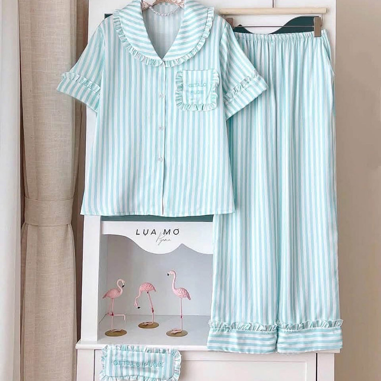Premium Latin Silk Pajamas Blue SSLP Set 1 count