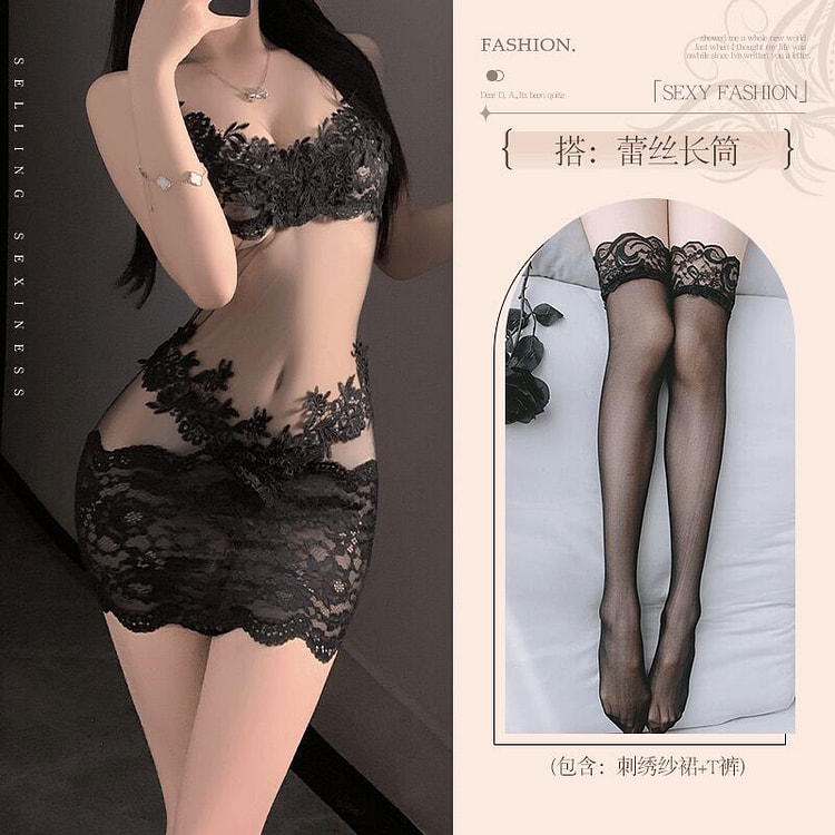 Women's black lingerie, size L + black lace stocki 1 each