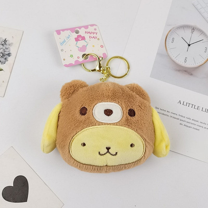 Sanrio Cute Teddy Bear Plush Coin Purse Student Wallet Organizer Keychain-Yellow 1 each