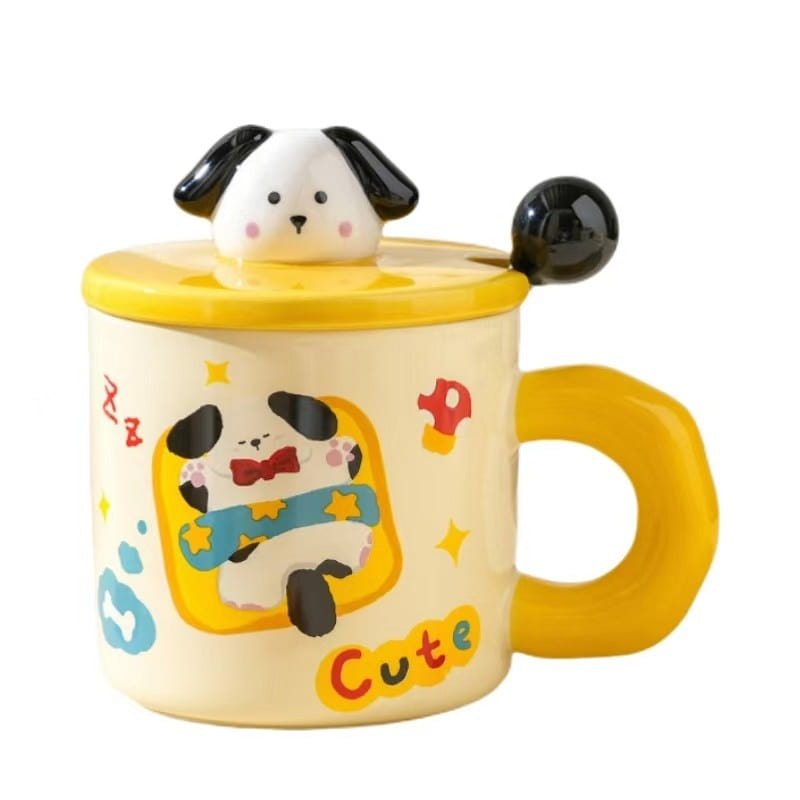 Gorgeous Ins Style Ceramic Mug With Lid Cute Couple Mc- Sleeping puppy Mode 1PC 1 each