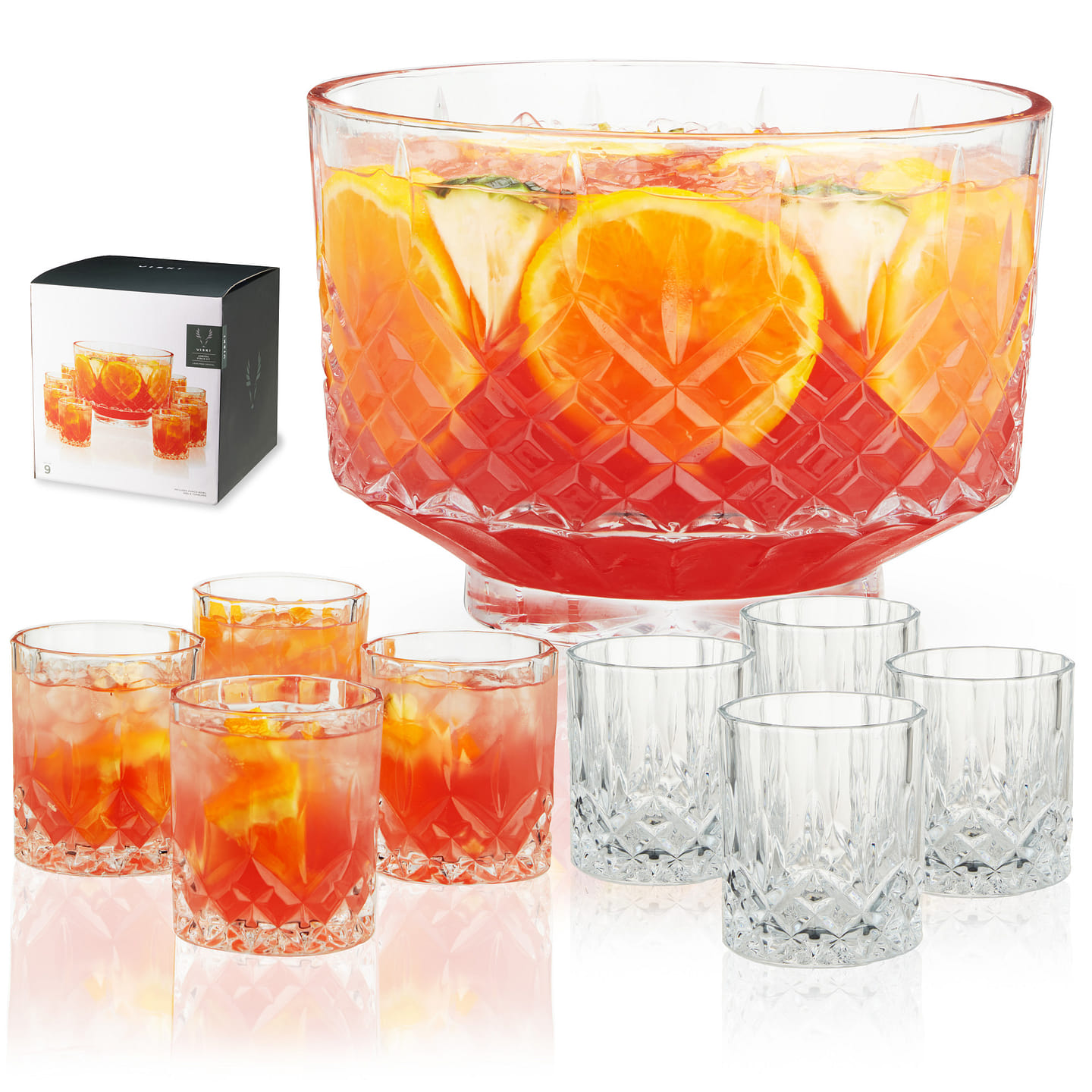 Admiral Punch Bowl with 8 Tumblers by Viski 9 each