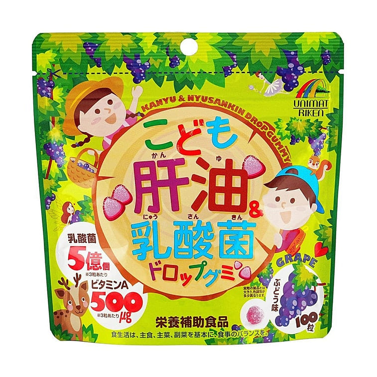 Kẹo dẻo lợi khuẩn gan cá tuyết UNIMAT Riken Kids hương nho 100g 1 phần