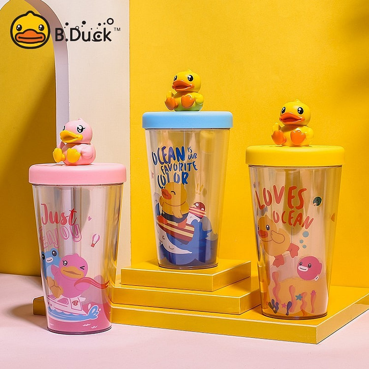 B.Duck小黄鸭夏天吸管杯可爱少女创意便携 粉色