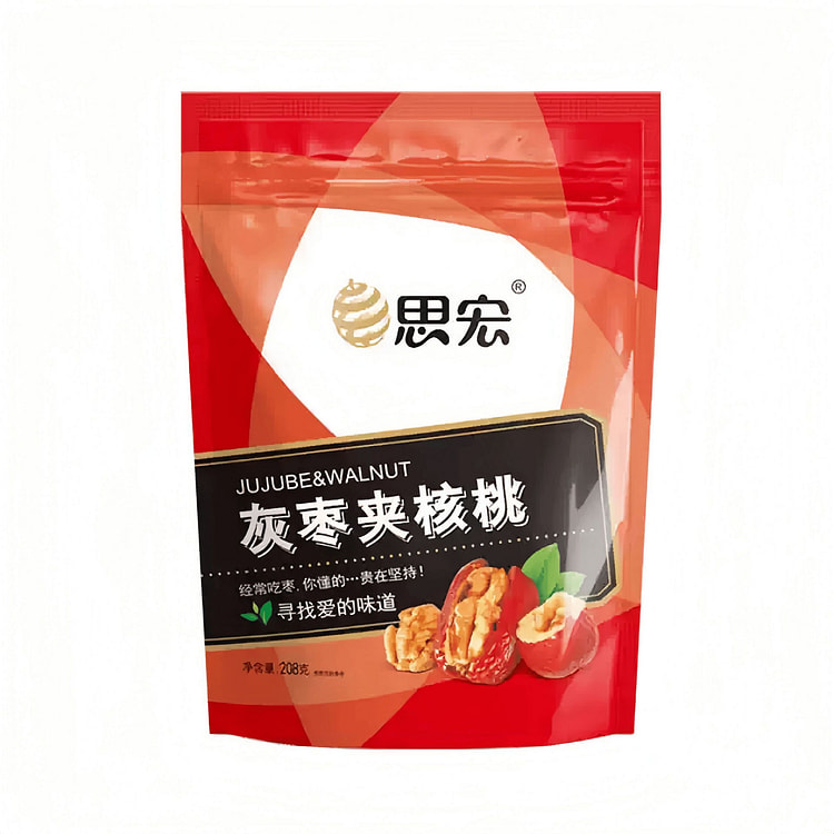 思宏灰枣夹核桃仁208g袋装灰枣无核夹心红枣零食 208 克