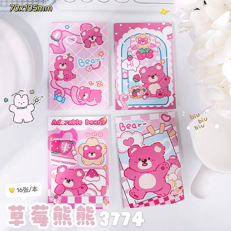 A7 Cute Pocket Notebook – Strawberry Bear 1 each