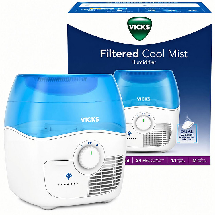 Vicks Filtered Cool Mist Humidifier, Medium Room, 200 pack